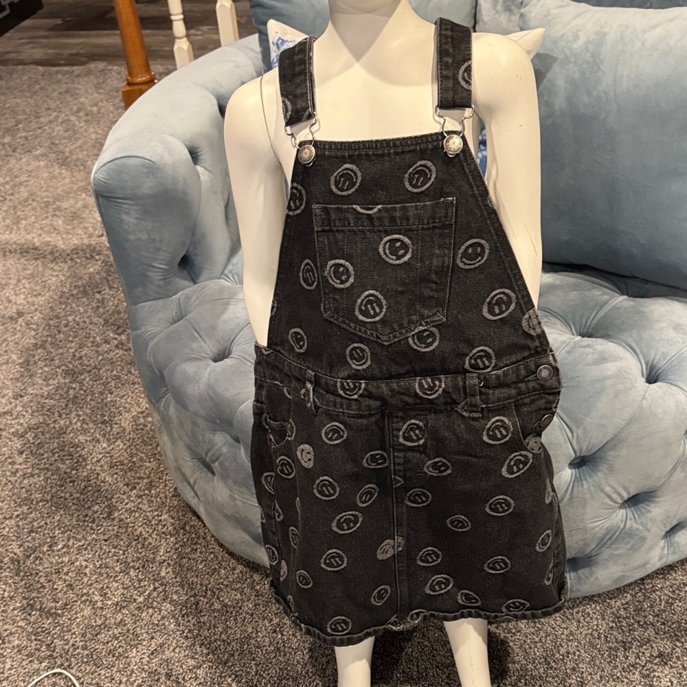 Girls Molo Black Denim Overall Dress with Pattern size 14